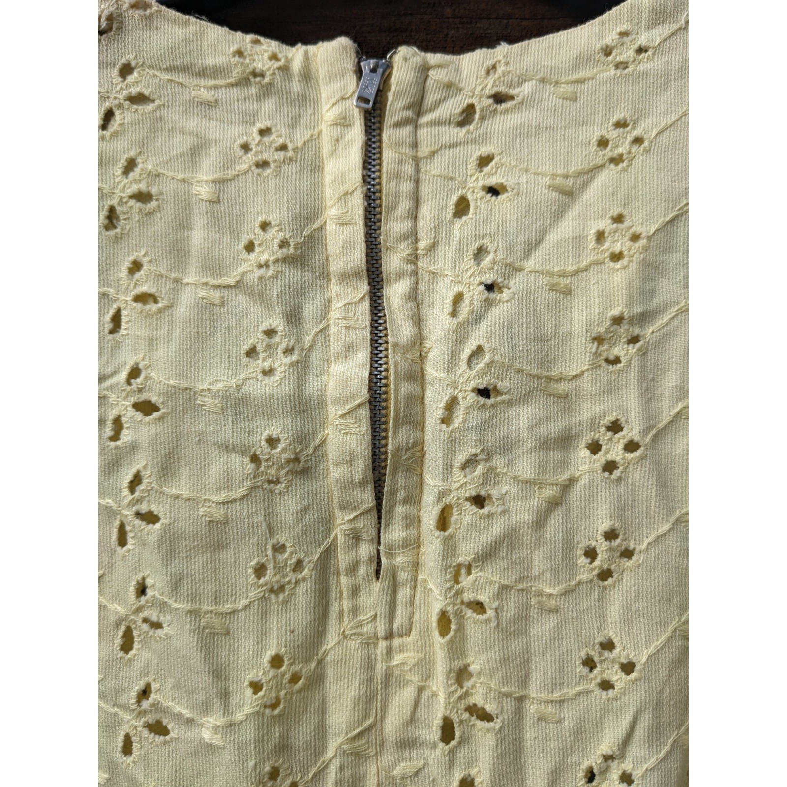Vintage 50s Eyelet Lace Dress XS Yellow Cotton Cottagecore 1950s Summer Day Midi