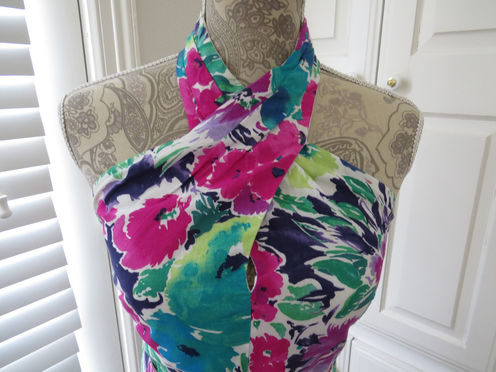 Size Small 5 to 6 Vintage Halter Dress by Act I Turquoise Plum Rose Flowers