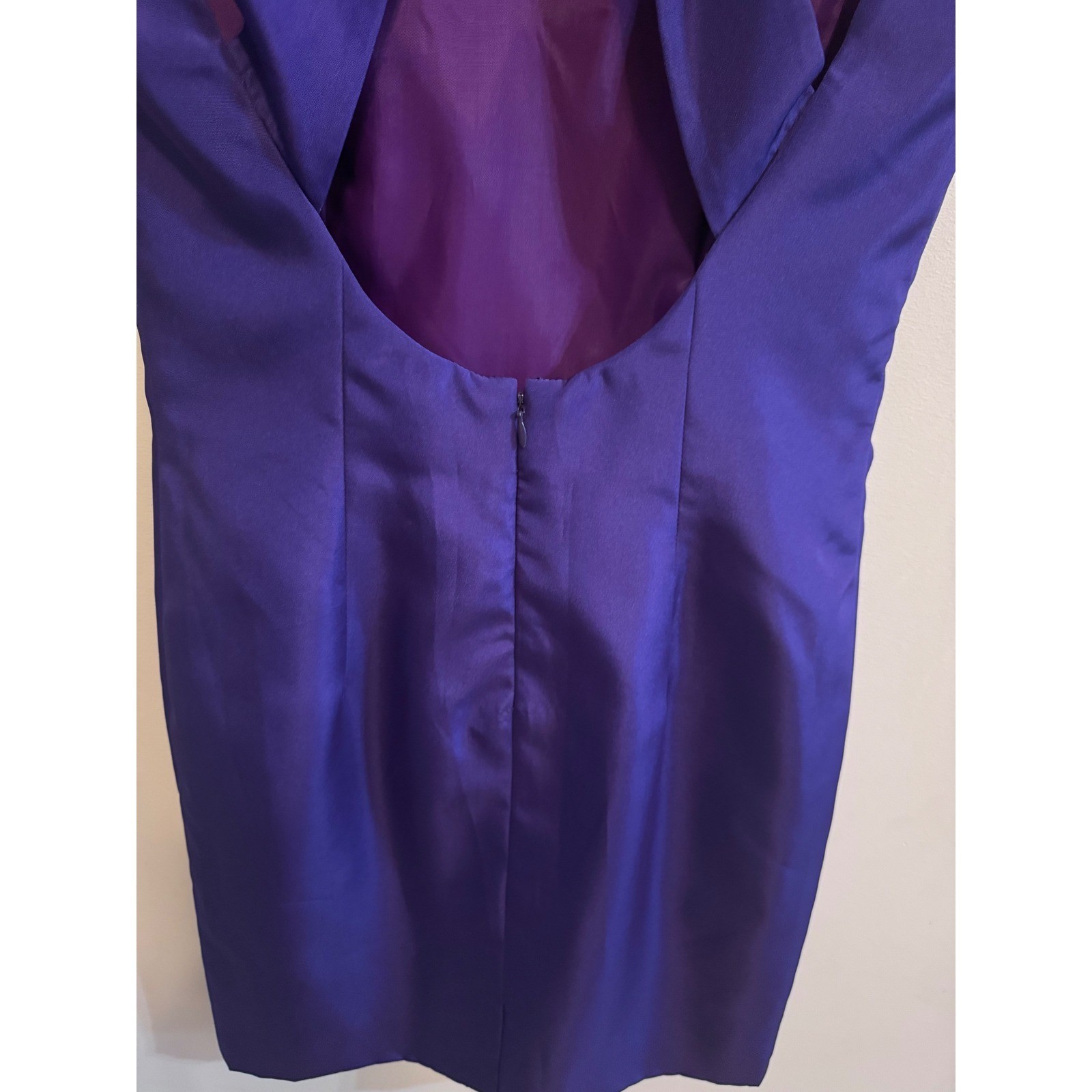 Vintage En Francais Huey Waltzer Purple Satin Cocktail Dress Pearl Detail Sz 8