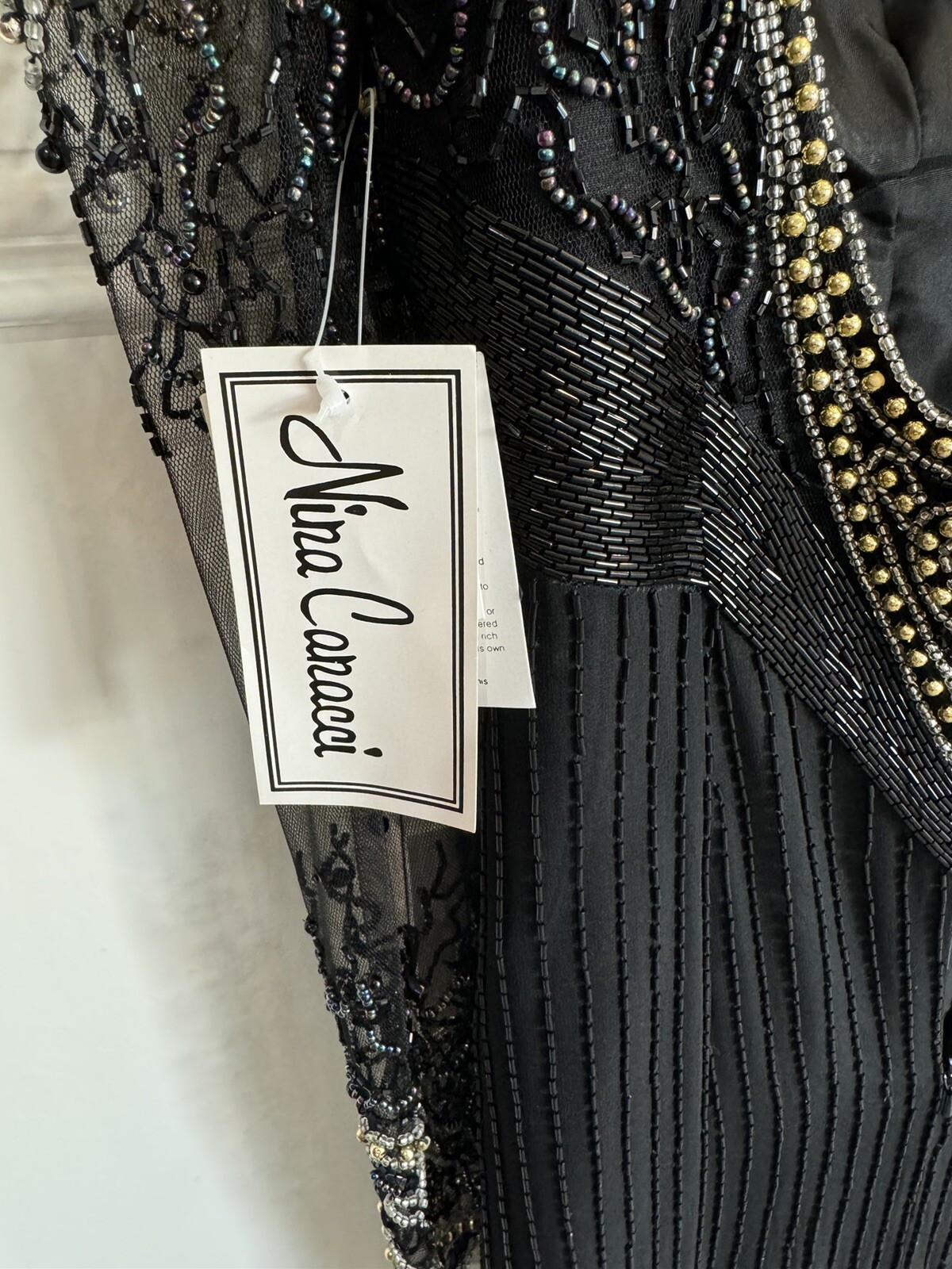 Nina Canacci Formal Wedding Cocktail Black /Gold Beaded Evening Gown