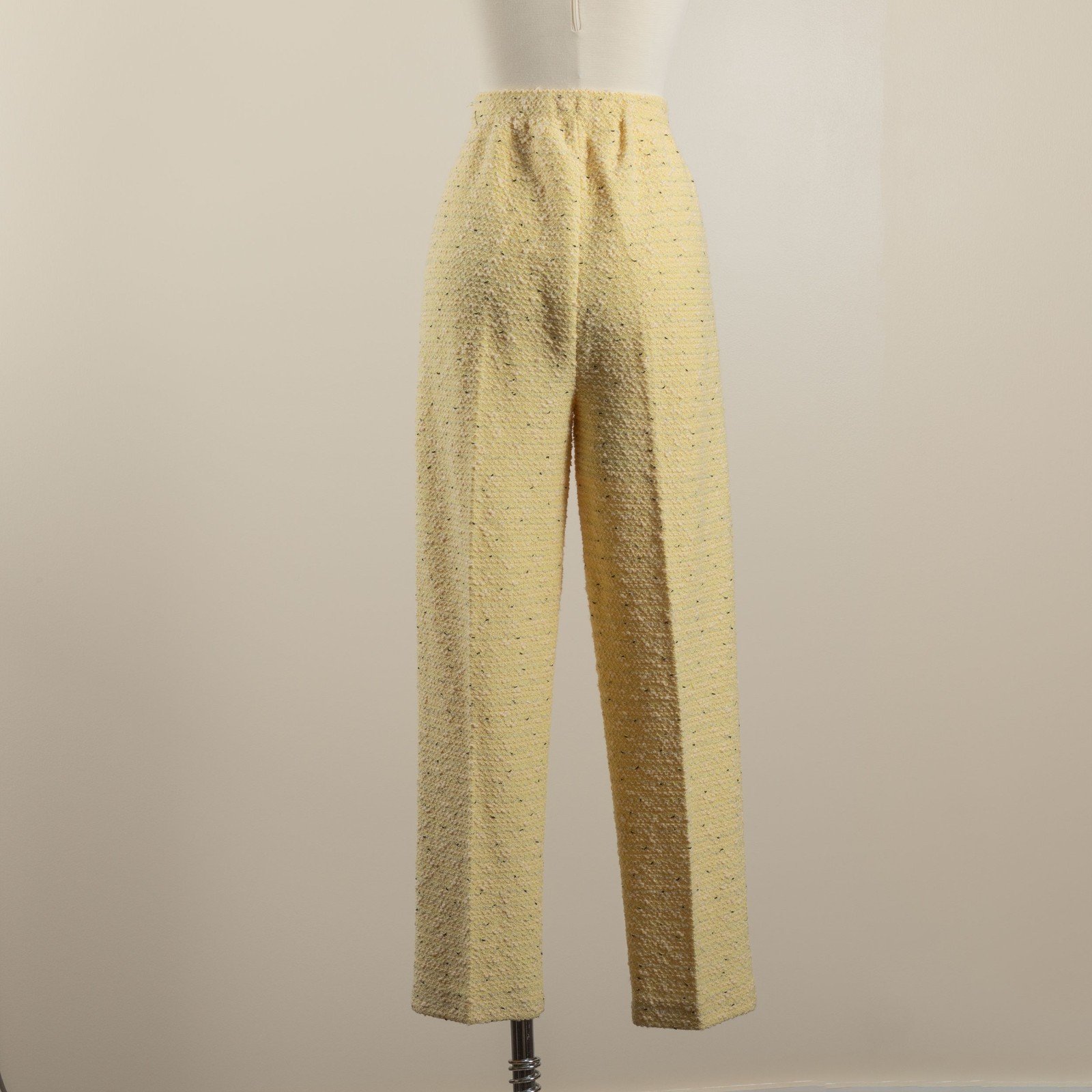 VTG 60s 70s Van Lear Haute Couture Yellow Boucle Knit High Waist Pants S / M