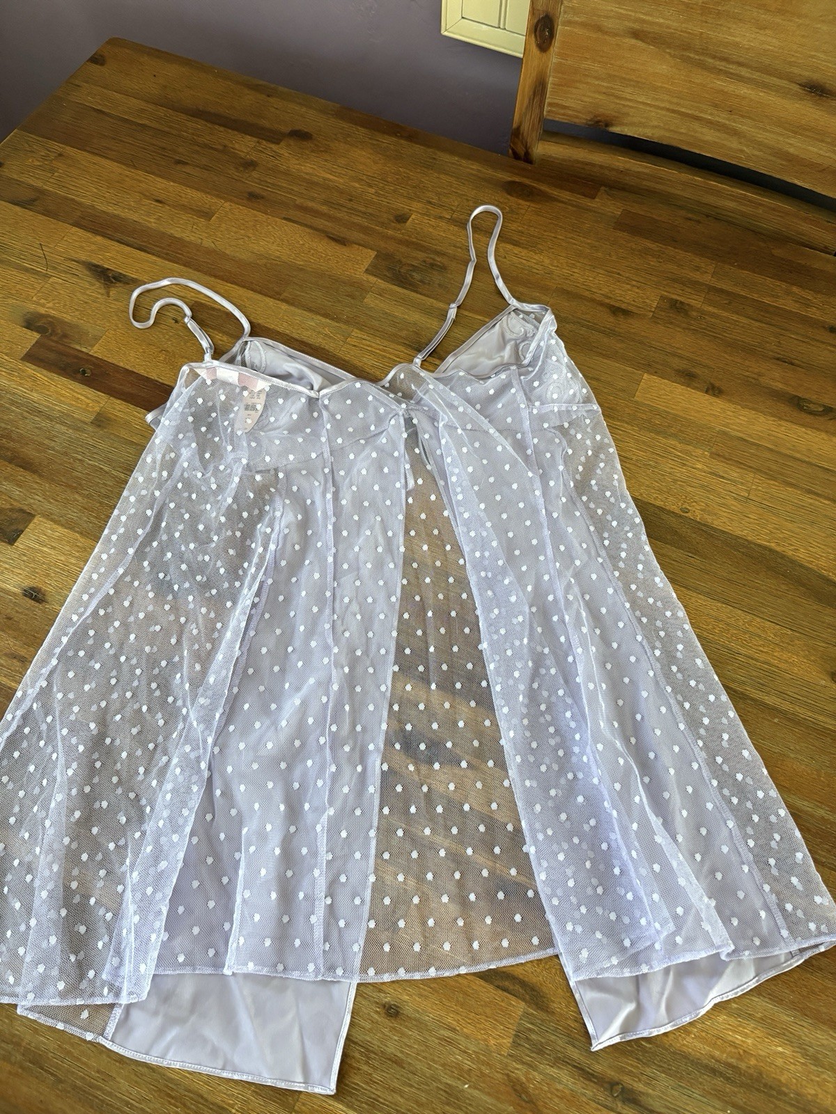 VTG Victoria’s Secret Babydoll Large Lilac Purple Polka Dot Silky Negligee NWT