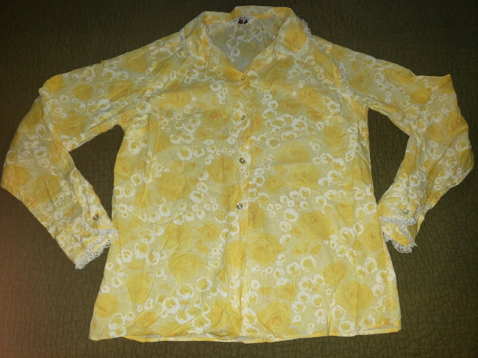 Vtg Women’s Flawed No Tag New Era Styled By Peter Pan Yellow Cotton Blouse Shirt