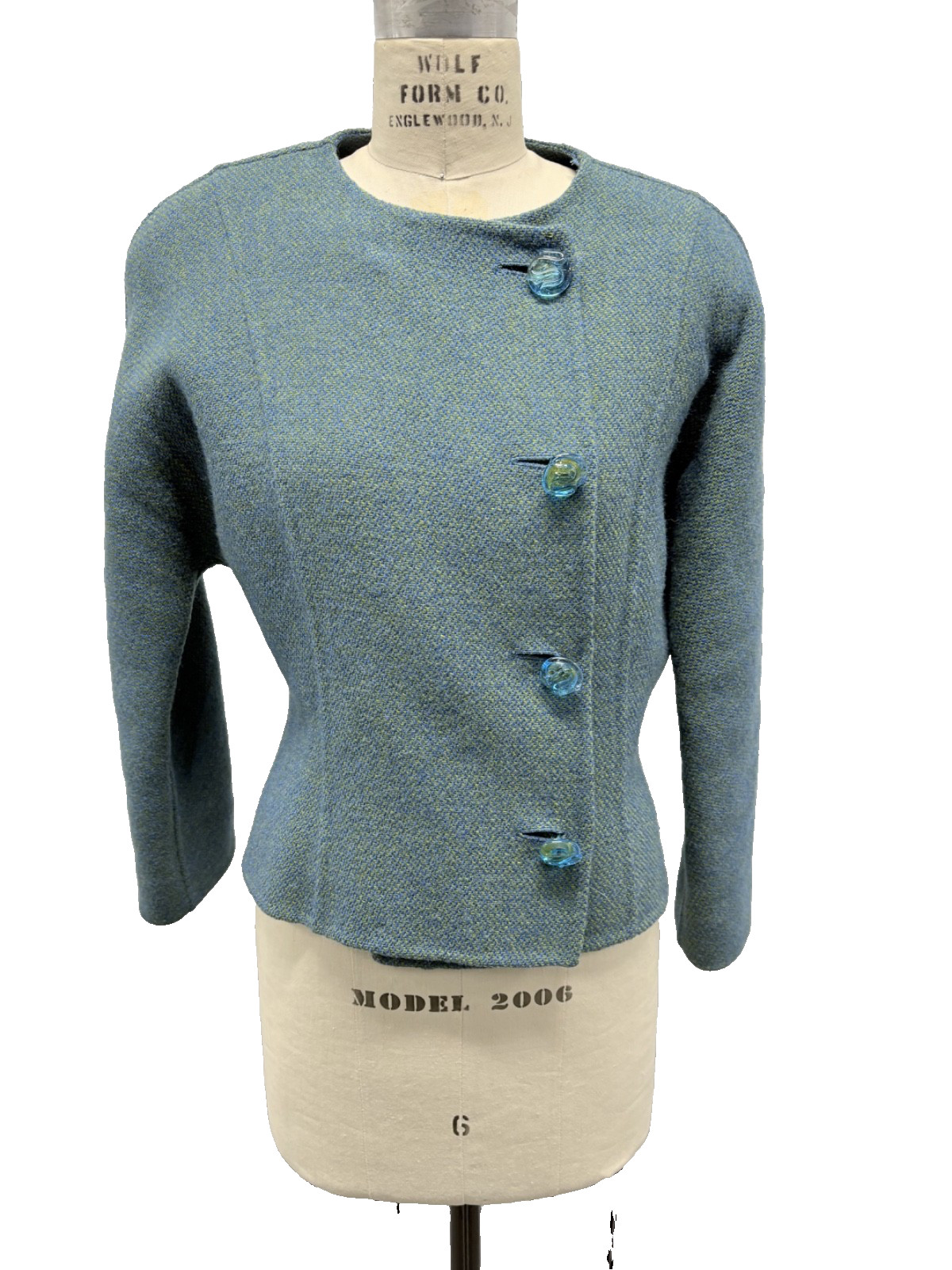Vintage 1980s Carolyne Roehm Blue/Green Tweed Sculpted Jacket – Asymmetric 12