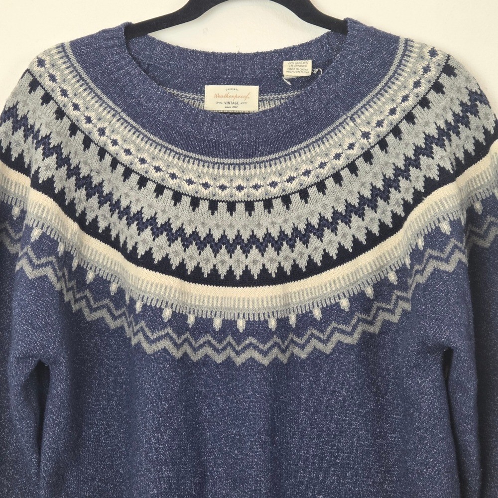 Weatherproof Vintage Sweater Womens Large Blue Fair Isle Crew Neck Pullover L