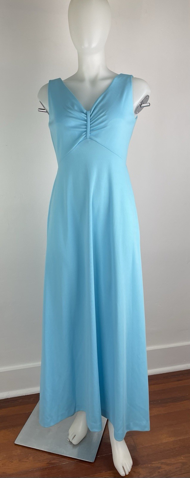 Vintage 60s 70s Dress & Hooded Cloak Cape Aqua Blue Matching Set 2 Piece Size 10