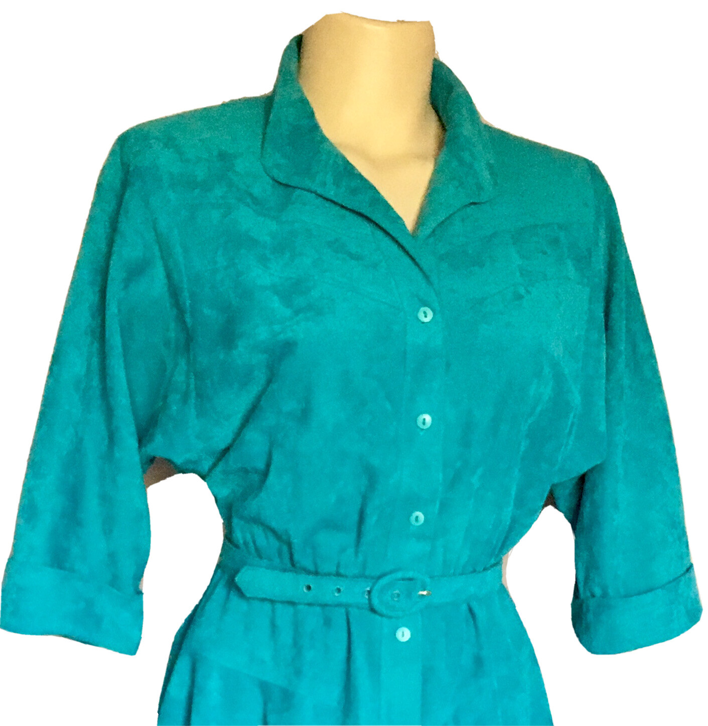 Petites by Willi 80s Teal Shirt Dress Flare Skirt Soft Rockabilly 10