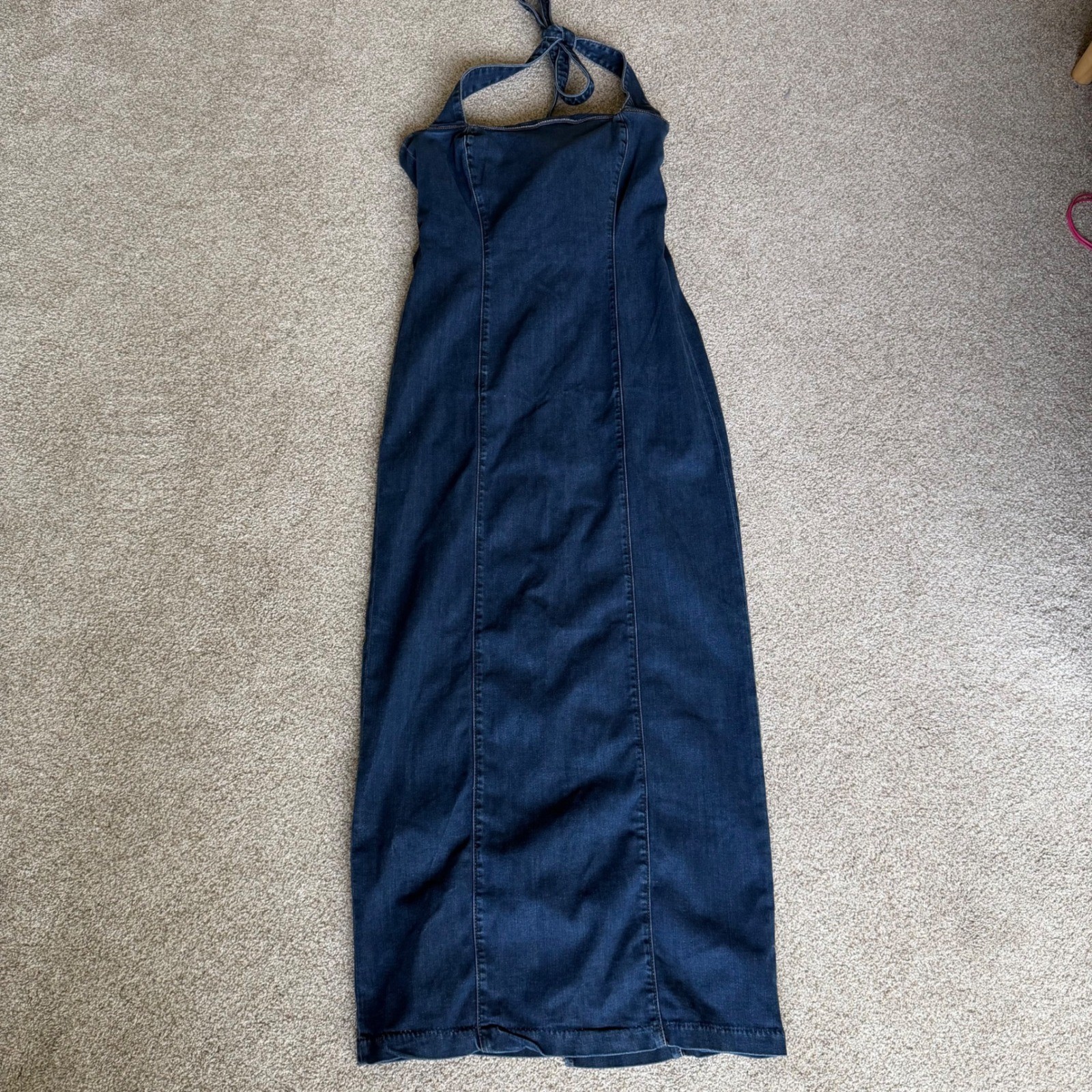 Reformation Evita Denim Midi Dress 8 Vermillion Wash Stretch Denim Halter NWT