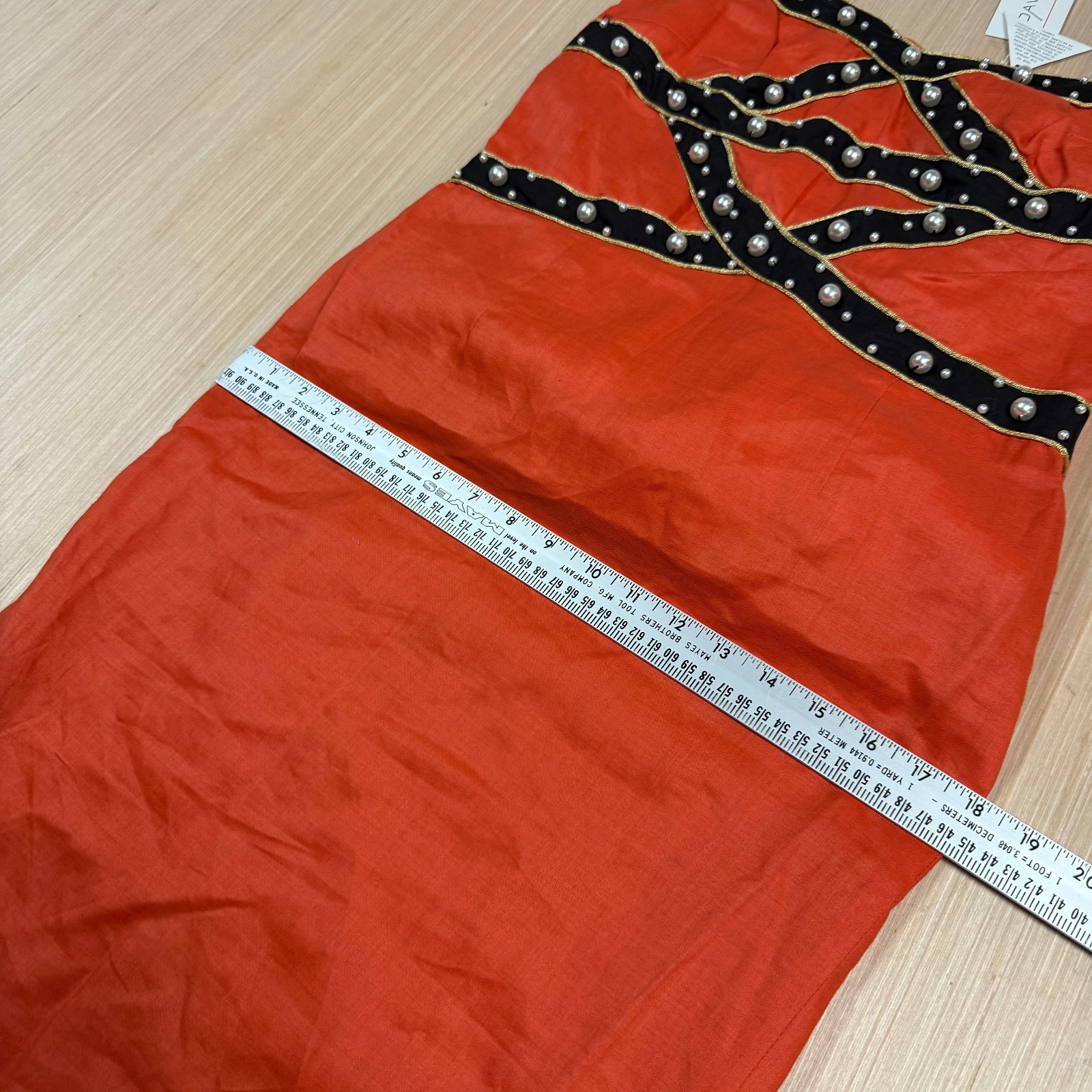 80s 90s Vintage Davinci Midi Dress Pearls Orange Black size 6 Party Festival