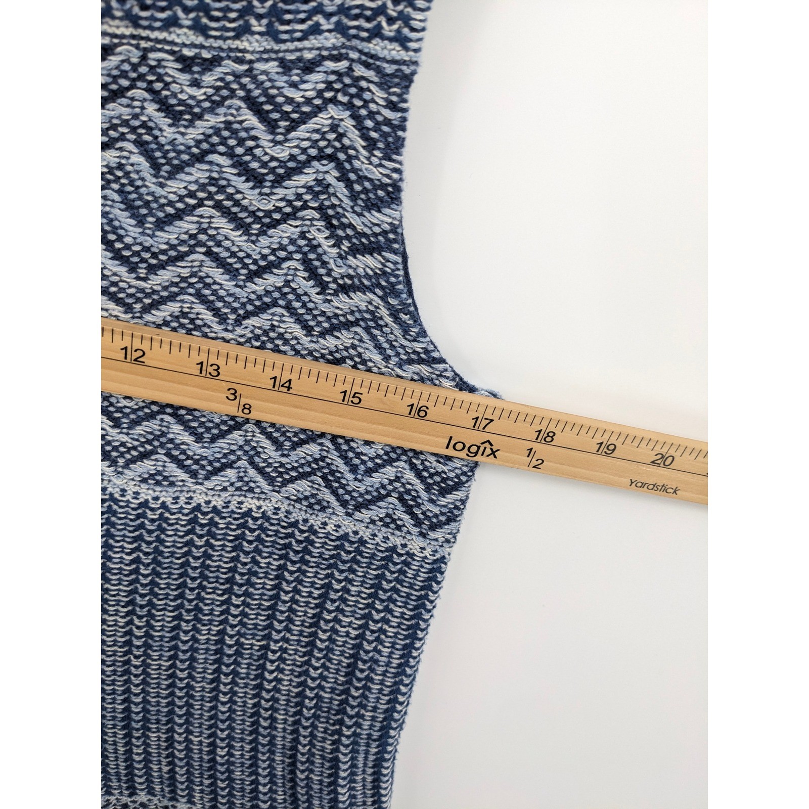 Chaps Knit Vest Womens Medium Blue Shawl Collar Sleeveless Patchwork Grannycore