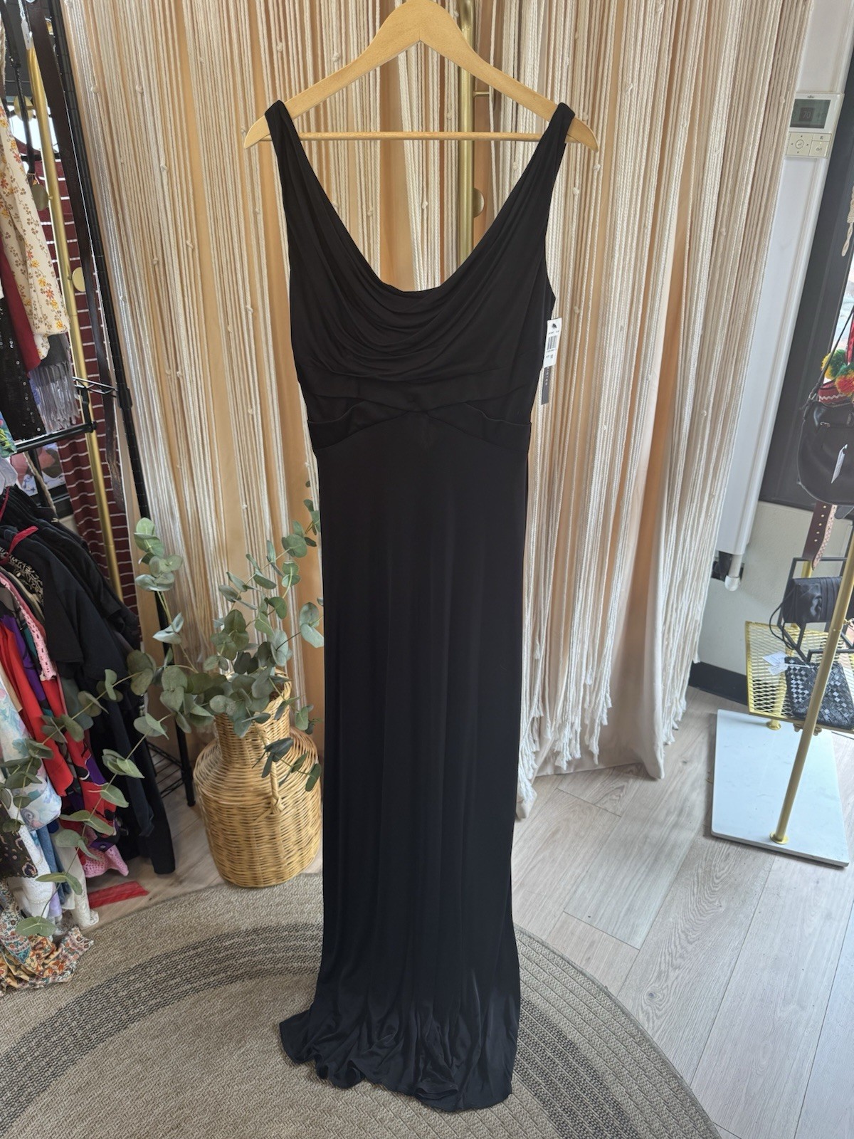 Vintage NWT David Meister Black Cowl Neck Maxi Dress Evening Gown Sleeveless