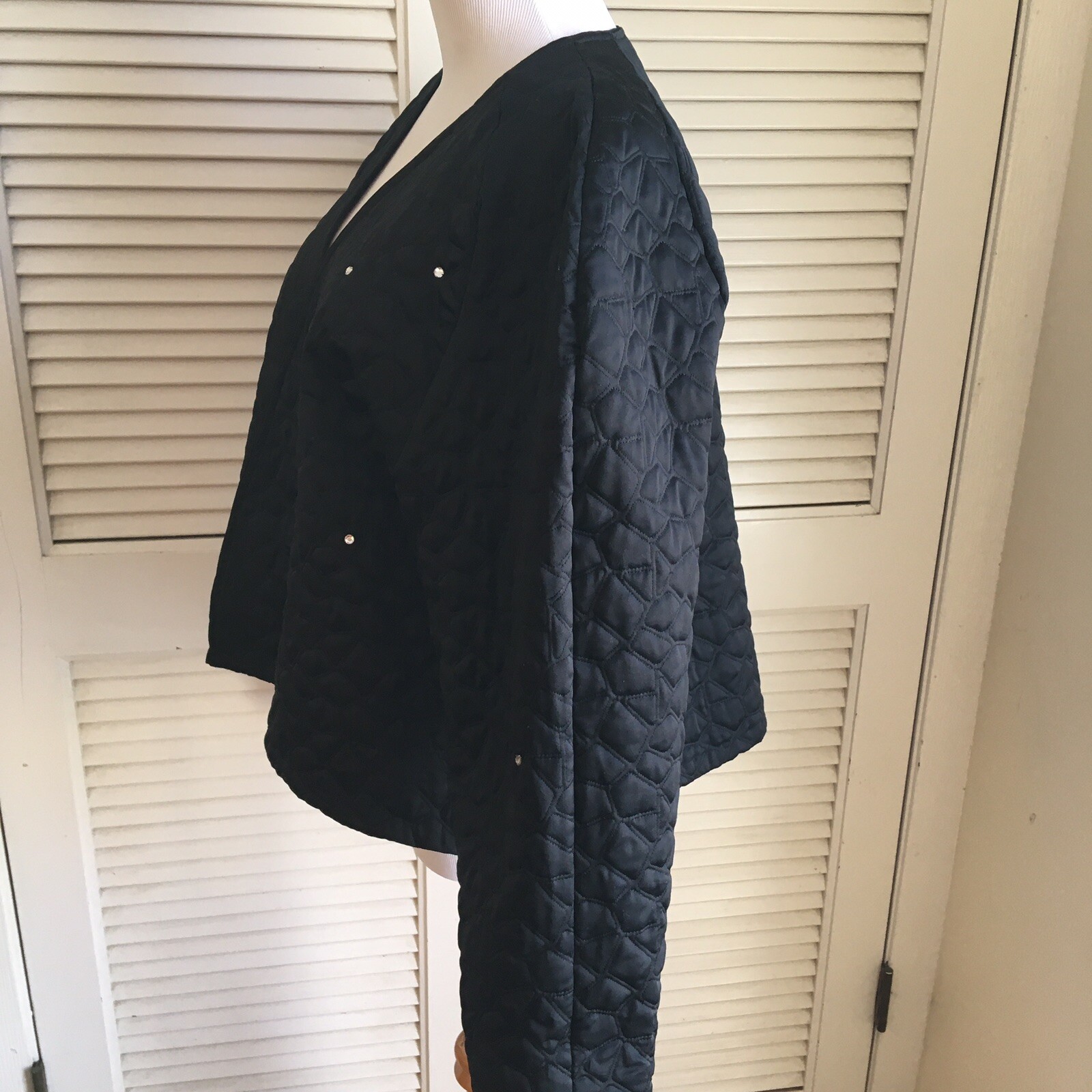 Sonia Rykiel Vintage 1980s Quilted Rhinestone Wrap Kimono Style Jacket Black M L