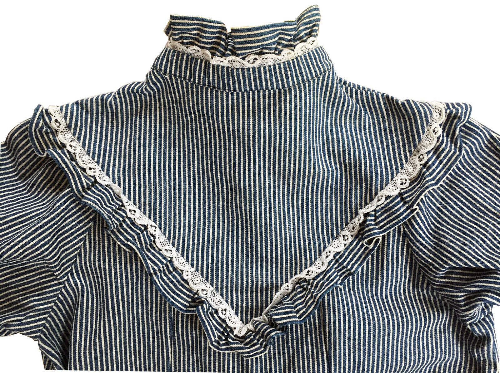 AUNT ABIGAIL’S ATTIC Vintage Prairie Dress Striped Cotton Denim w Belt Size S
