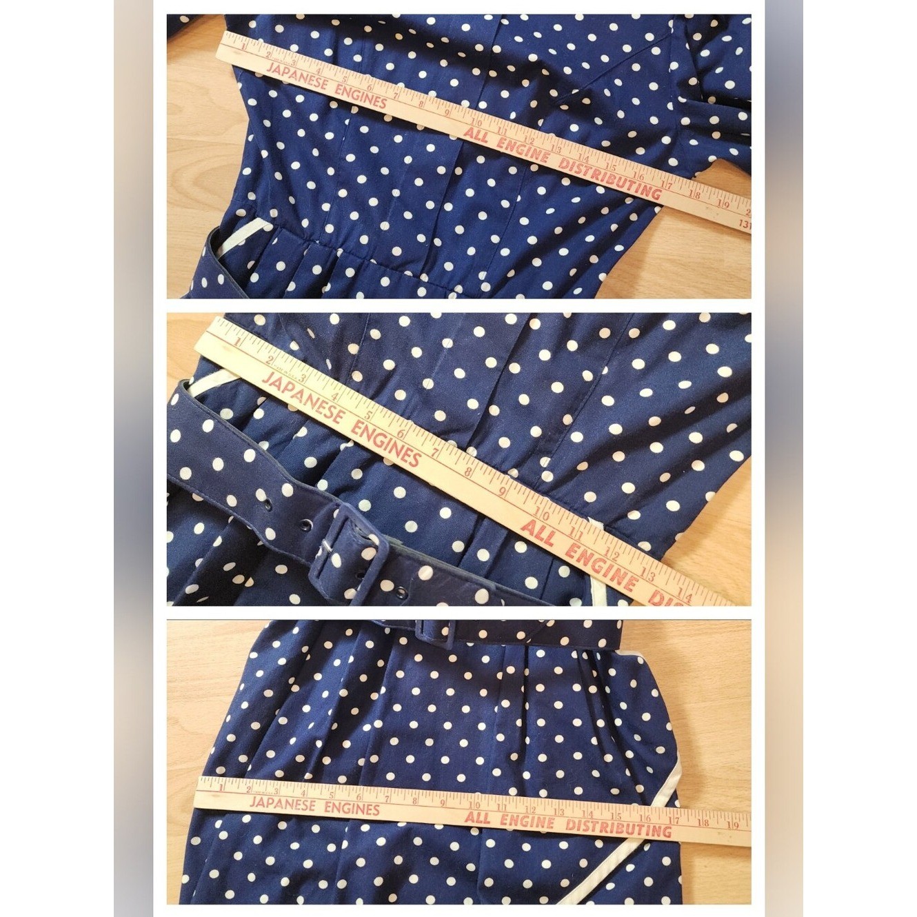 Vintage Choon California Dress Blue White Polka Dots Belt Pockets Est Size XS