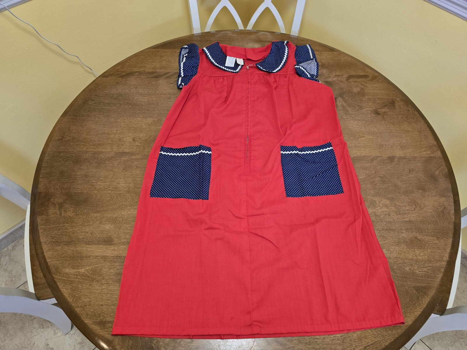 Vtg 1960/70 Renee Red White Blue 1/2 Zip Front Prockets House Dress Large NWOT