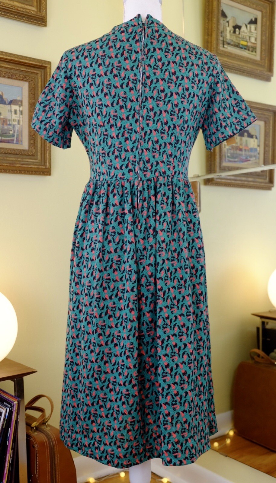 NOS VTG 50s 60s Leopard Print Shirt Dress Green Pink Black Medium Large