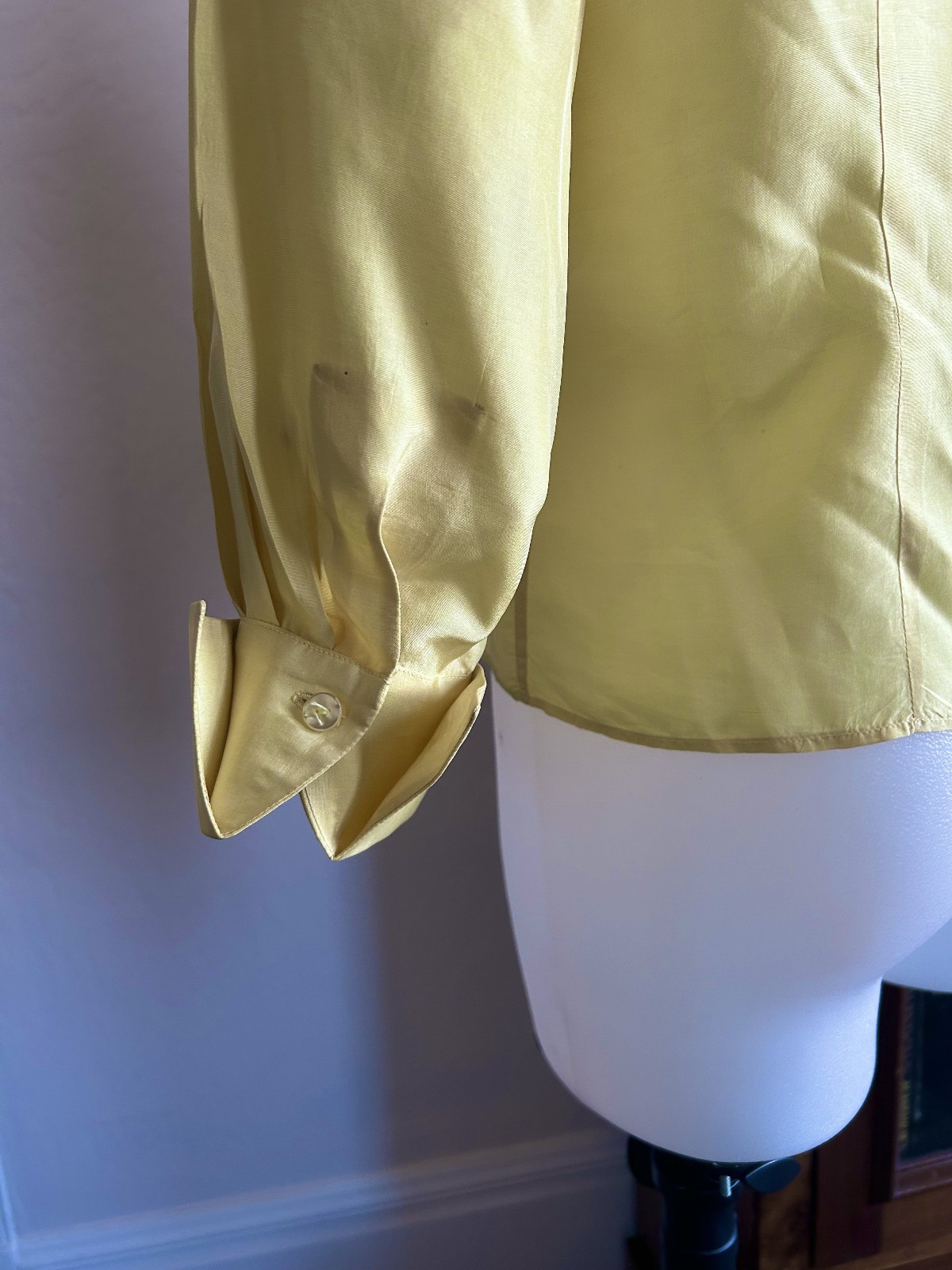 Vintage 40s 1950s Shirt Chartreuse Yellow Silk Western Button Up Shirt S/M