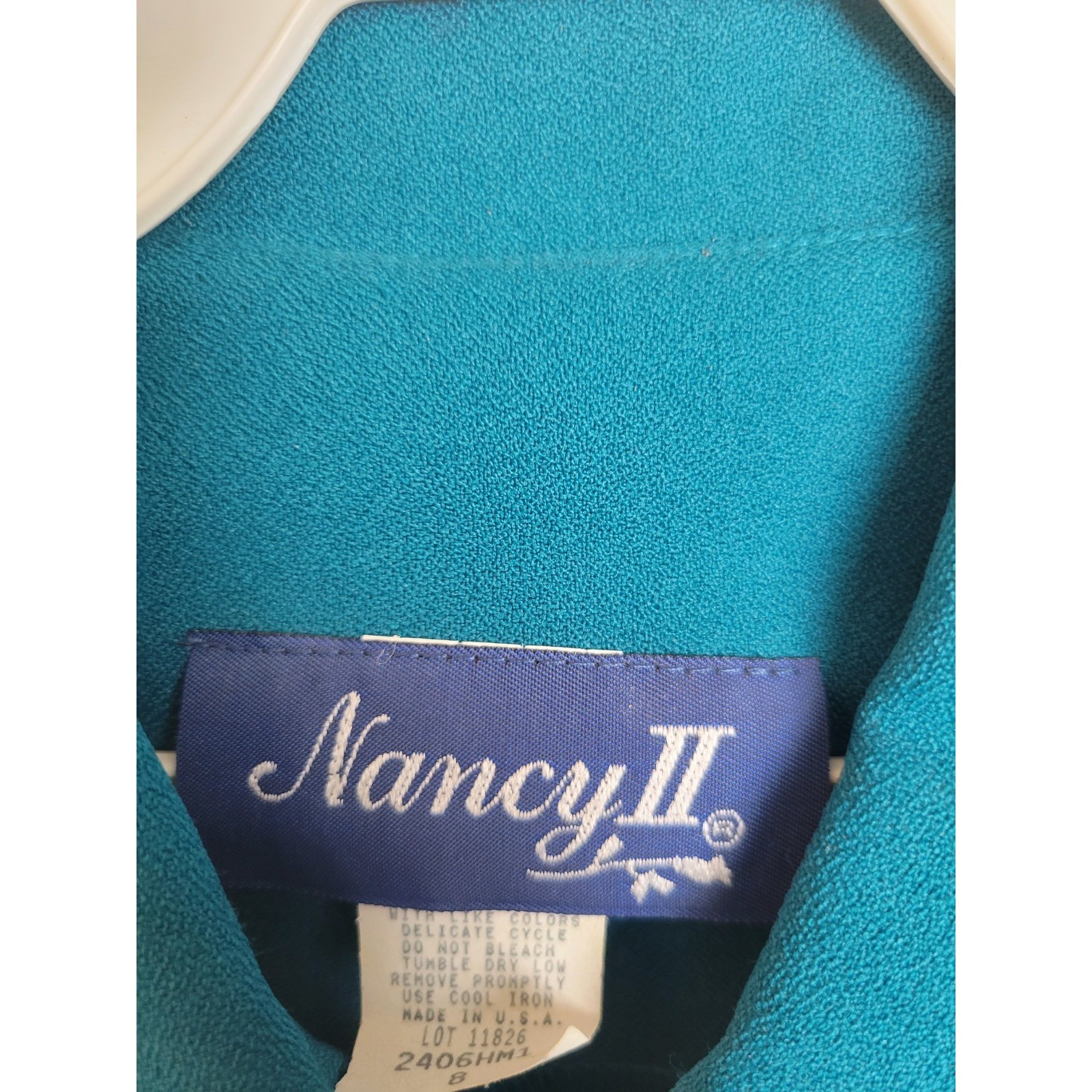 Vtg Nancy II Midi Dress 80s Minimalist Belted Long Sleeve Modest Teal Blue 10