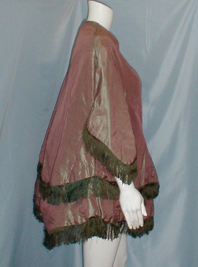 Opulent Antique Dress Cape Victorian 1860 Changeable Gold Silk w/ Pink Lining