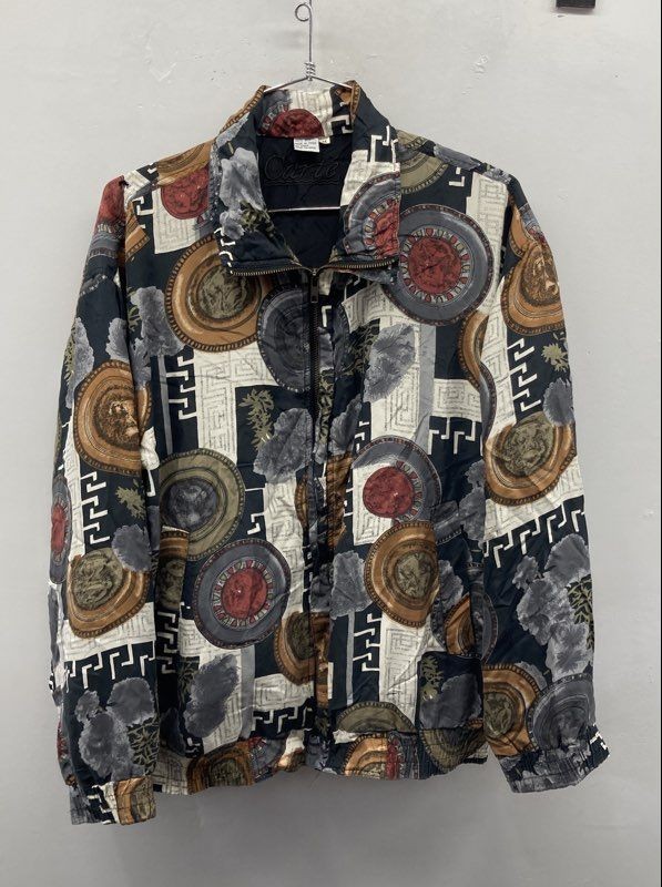 Vintage 90s Carte D’Or Women’s Silk Baroque Medallion Zip Bomber Jacket Sz M