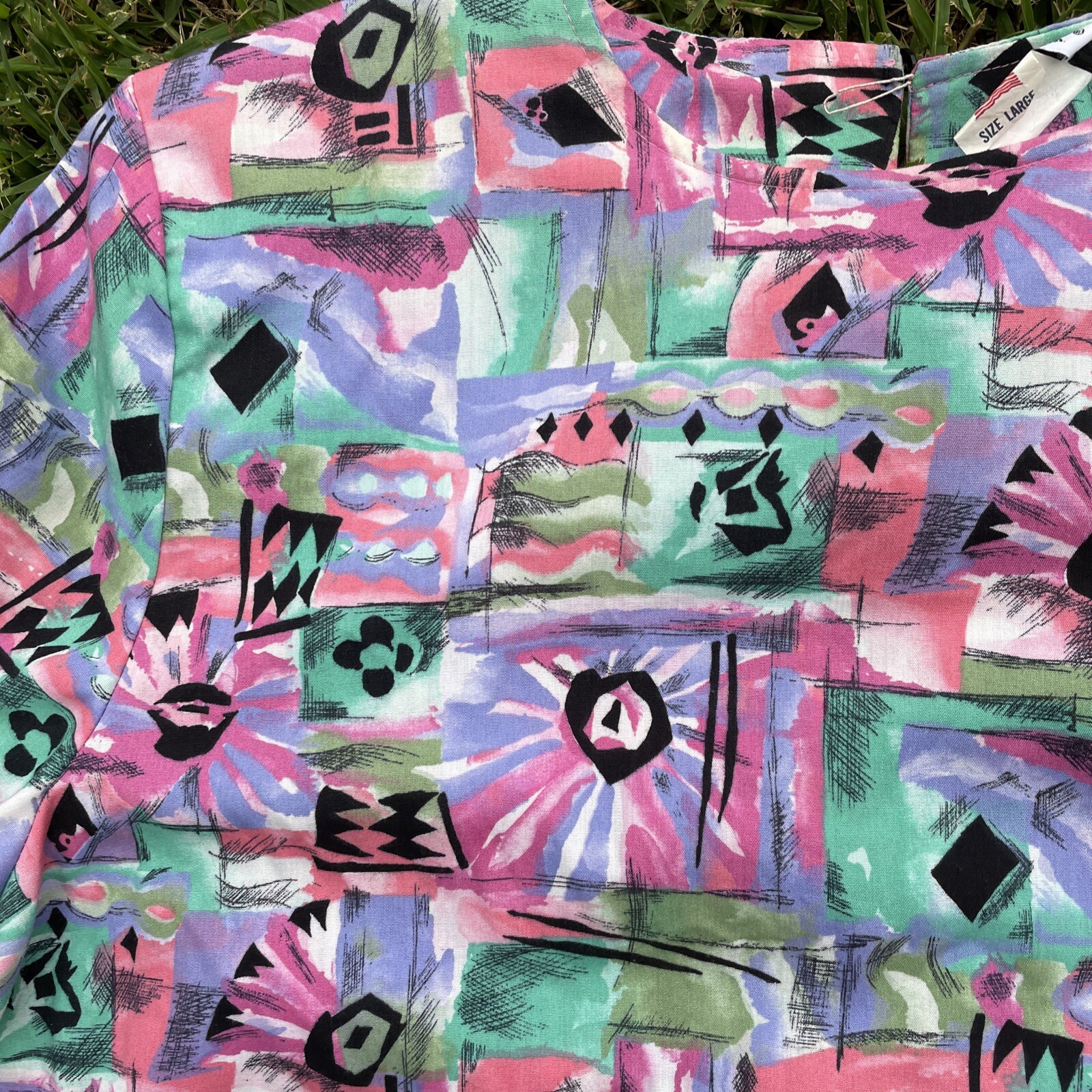 Vintage KATIE BROOKE 2 Piece Outfit Skirt SUIT Top Blouse BRIGHT AZTEC L❤️sj7m59