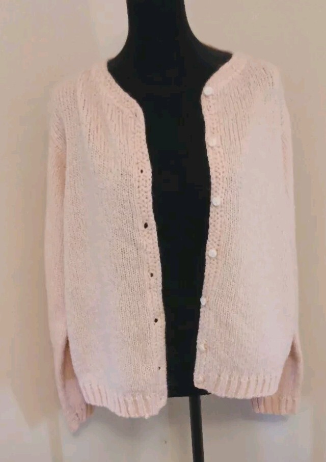 Vintage Carson Pirie Scott Cardigan Chunky Powder Pink Sweater Grandma Cottage