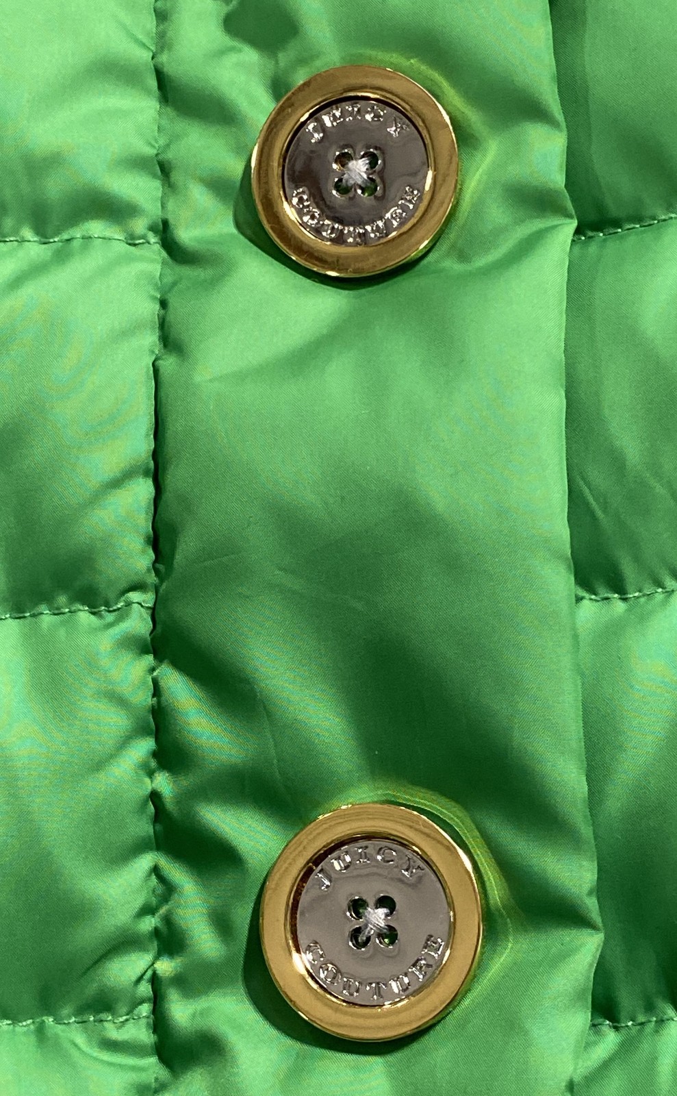 Vintage Y2K Juicy Couture Women’s Green Quilted Down Puffer Jacket Hood Sz M