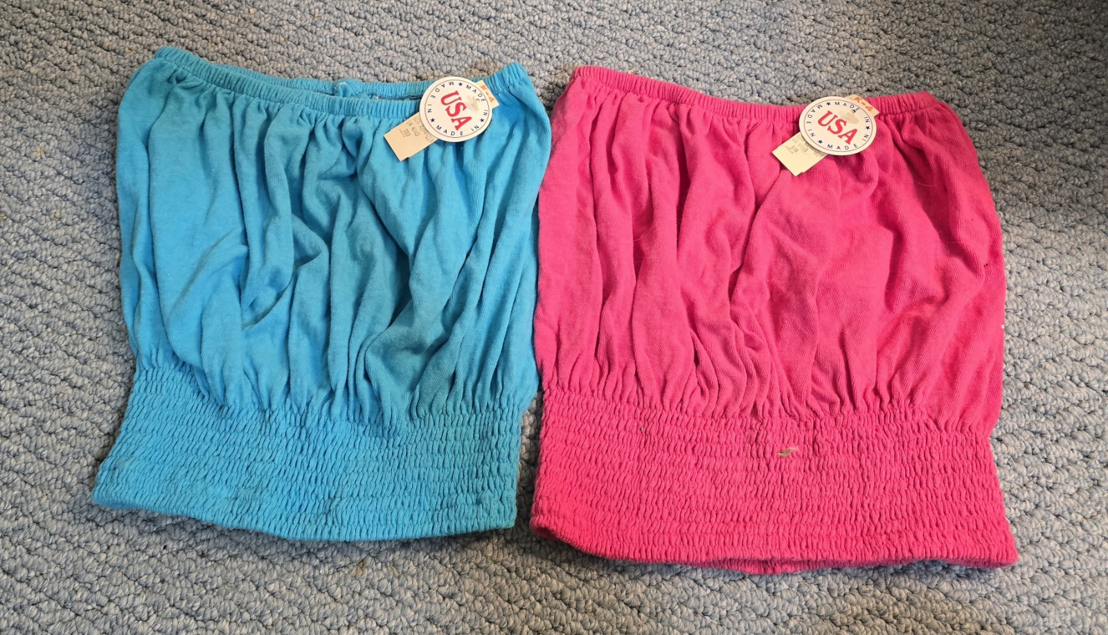 Vintage NOS Sun Top Tube Top Lot Of 2 Pink and Blue Made In USA 1 Size Fits Most