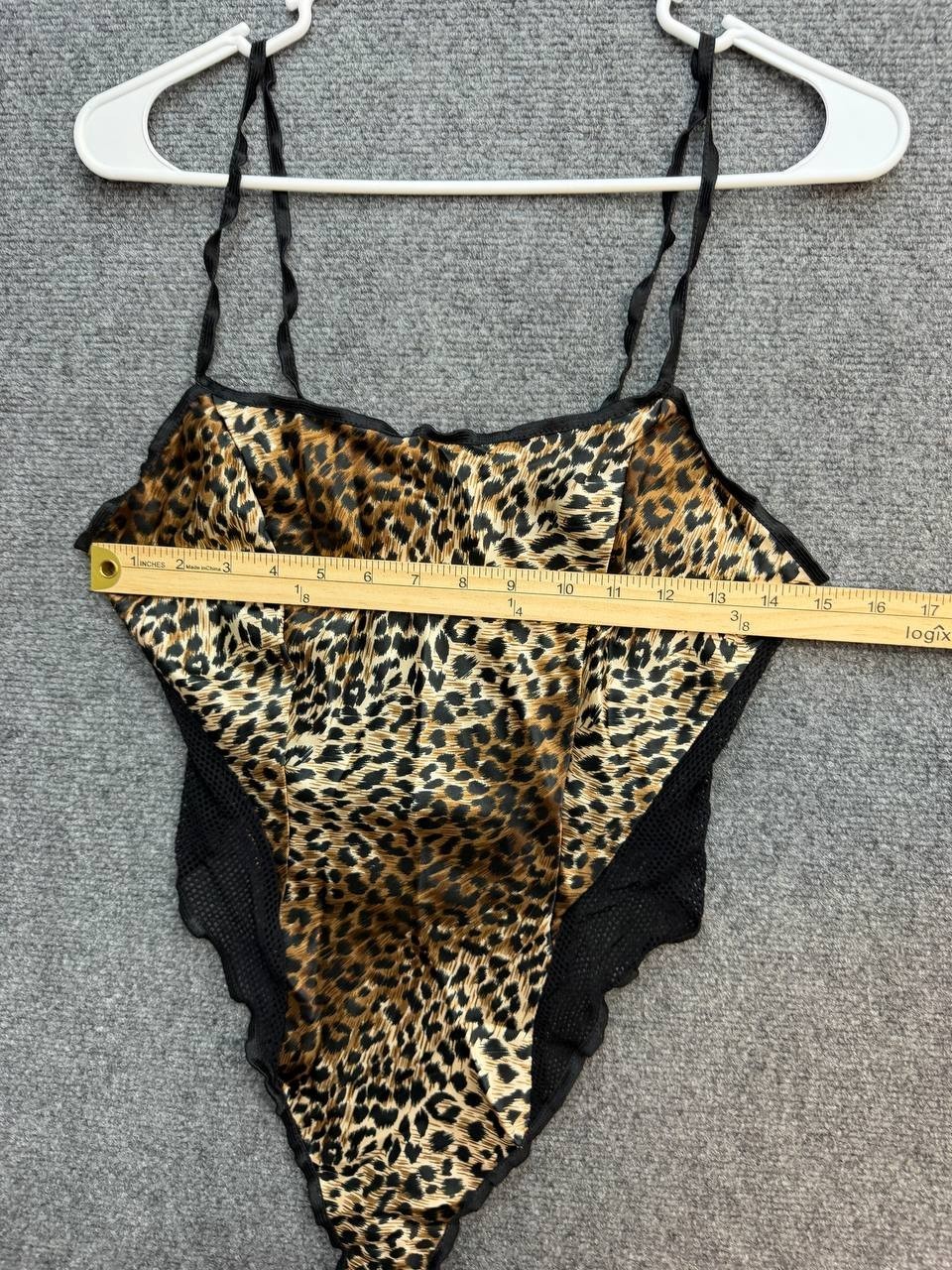 Vintage Leopard Print Teddy Bodysuit Lingerie Women’s Black Mesh Satin Medium