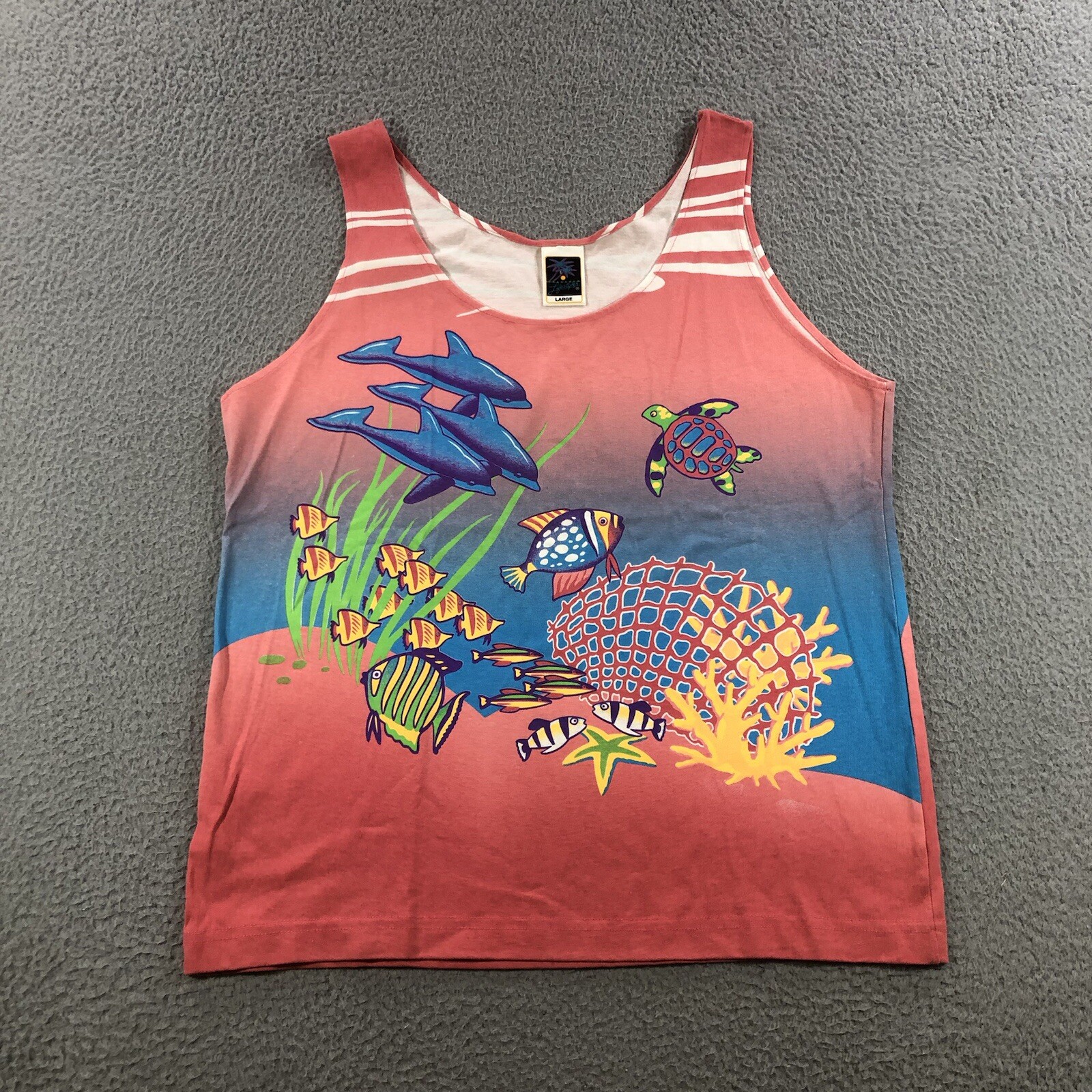 Vtg 90’s Lifestyles Resort Wear Tank Top Women’s L Pink AOP Hawaii Crazy Shirt