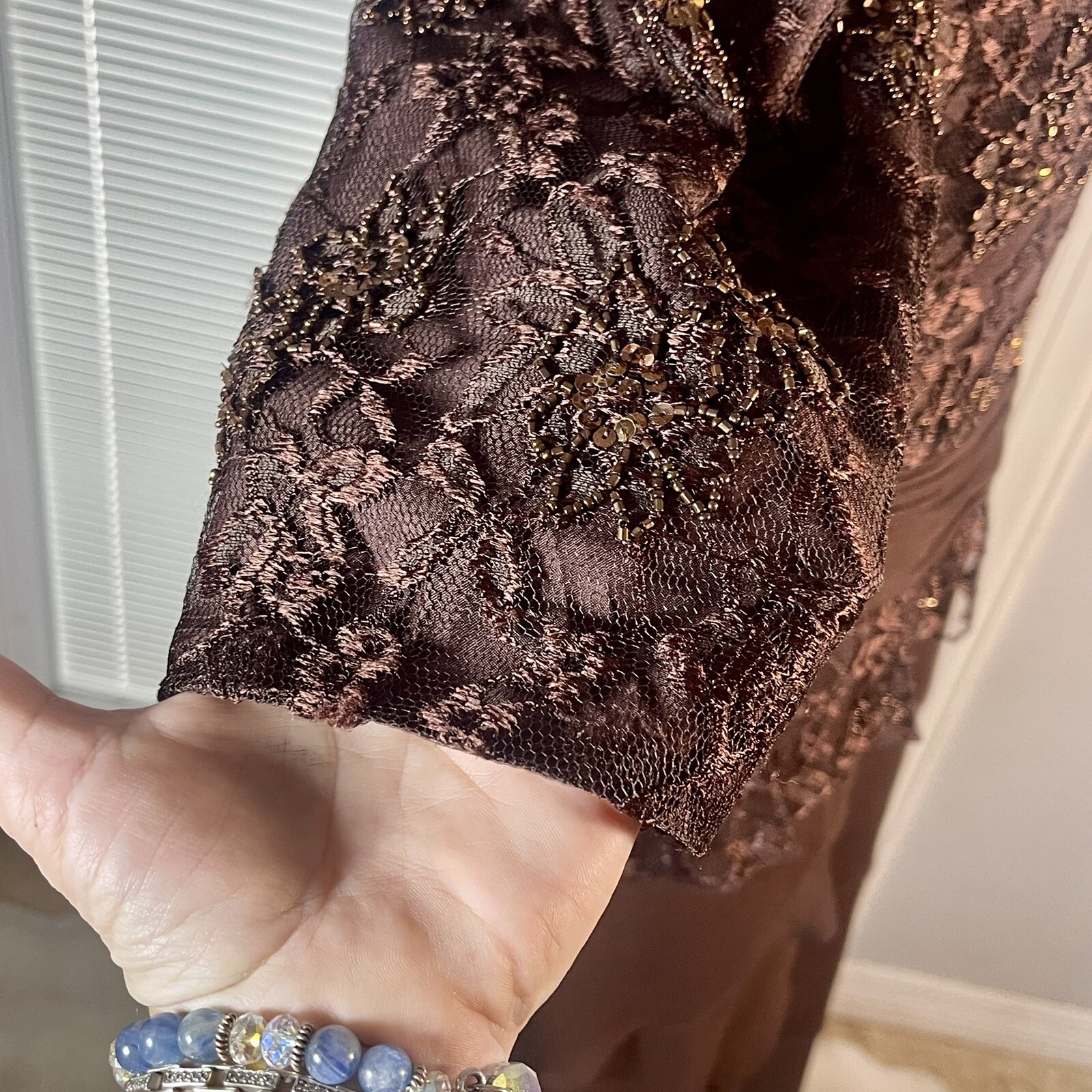 Camila Elbaz Vtg Mother Of The Bride Lace Sequin Ruffled Tier Spain Silk Dress