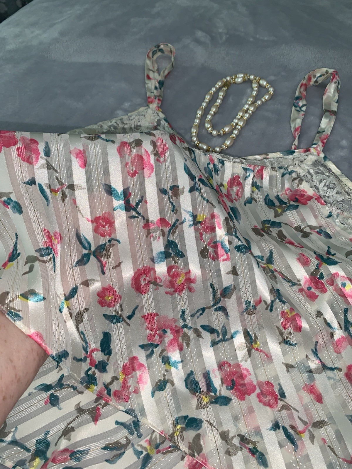 VTG Shiny Satin & Chiffon Camisole Cami Top Nylon 36 38 M