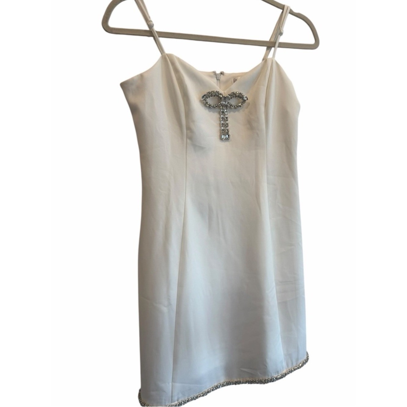 NWT Crystal Doll White Rhinestone Bow Sweetheart Mini Dress Size Large