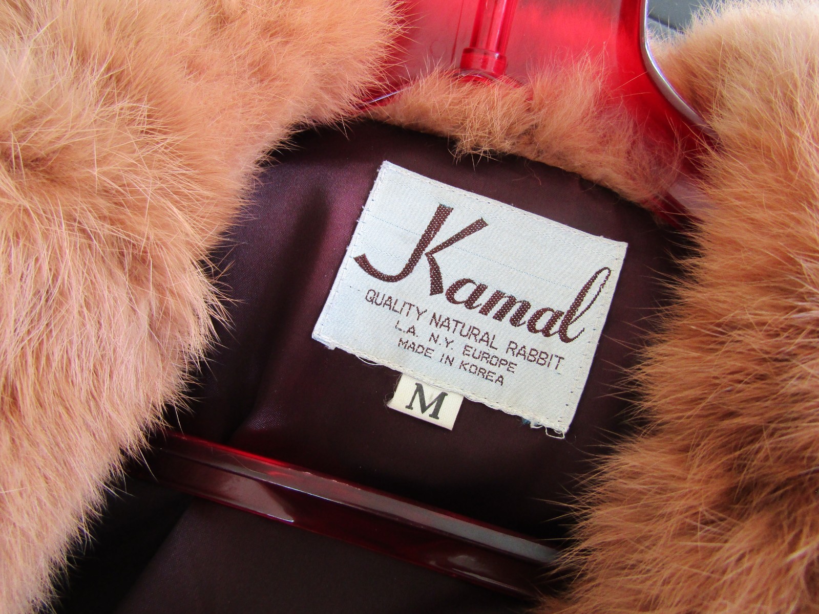 Vintage KAMAL Long Brown Rabbit Fur Wrap Ladies Satin Lined Belted Coat – Medium