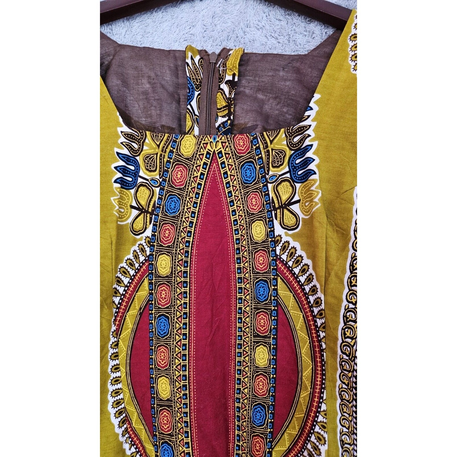 Vintage Handmade Cotton India Wax Block Print Dress Boho Hippie Retro Small