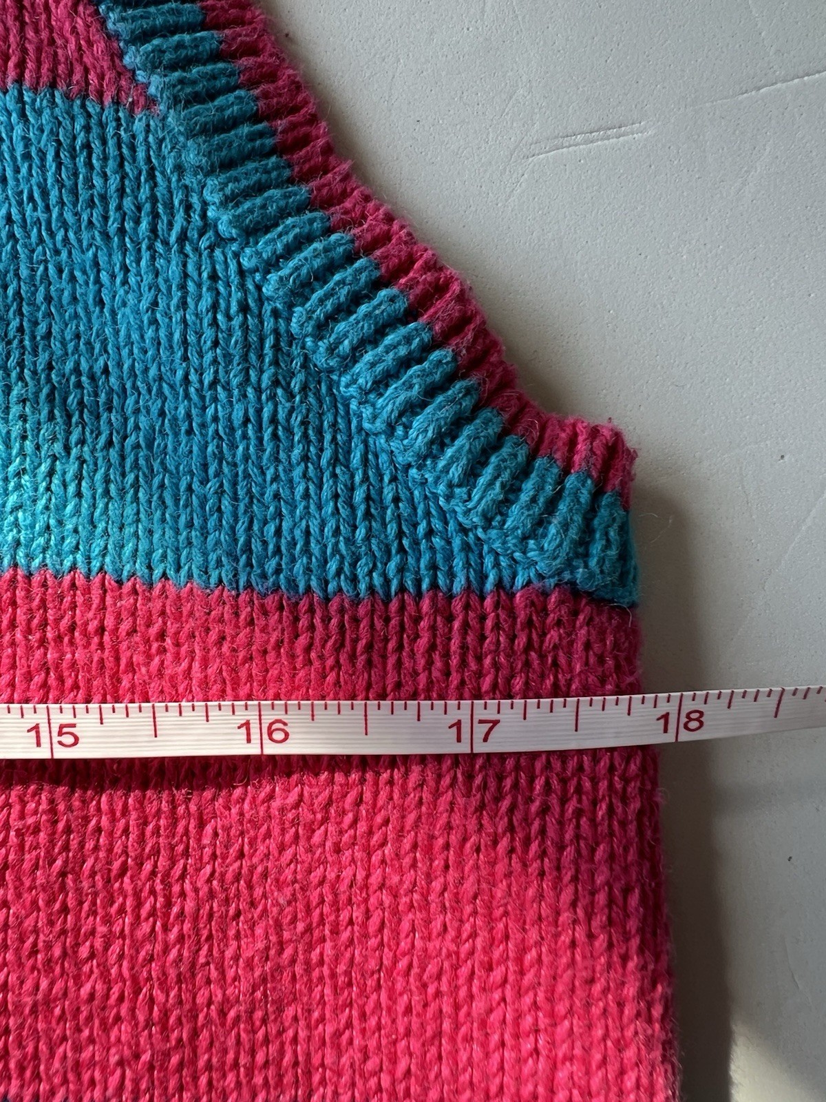 Vintage 80s Pink Teal Stripe Knit Tank Top Ramie Cotton Henley Sleeveless M Boho