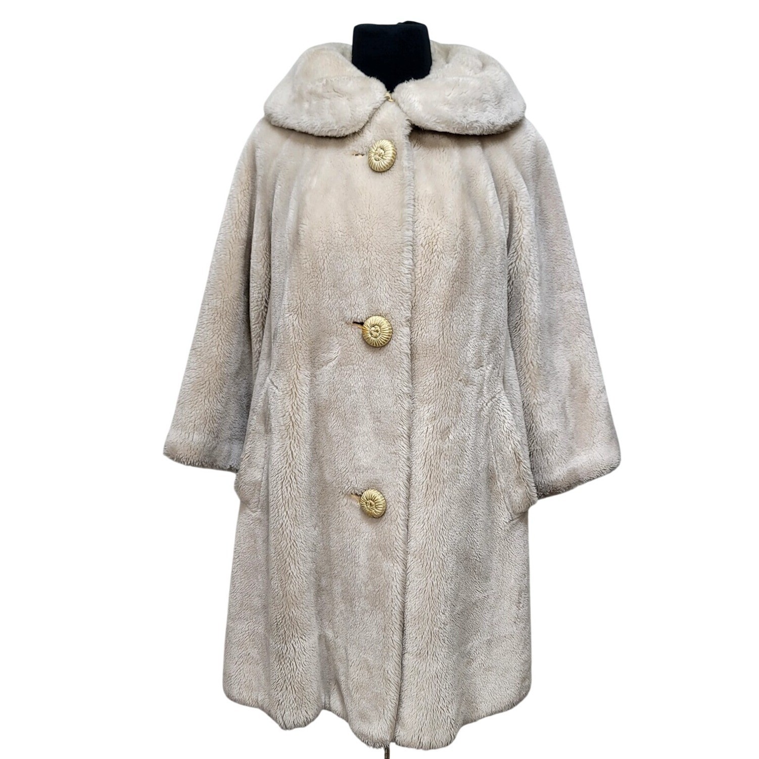 Vintage Borgana Sportowne Ivory Faux Fur Swing Coat Shawl Collar Women’s M