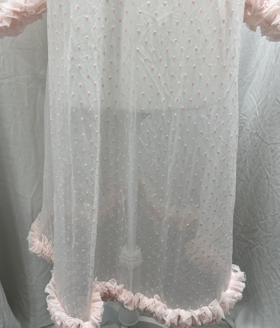 Vintage 50s Sears Charmode Lingerie Sheer Negligee Pink Dot Chiffon Size Small