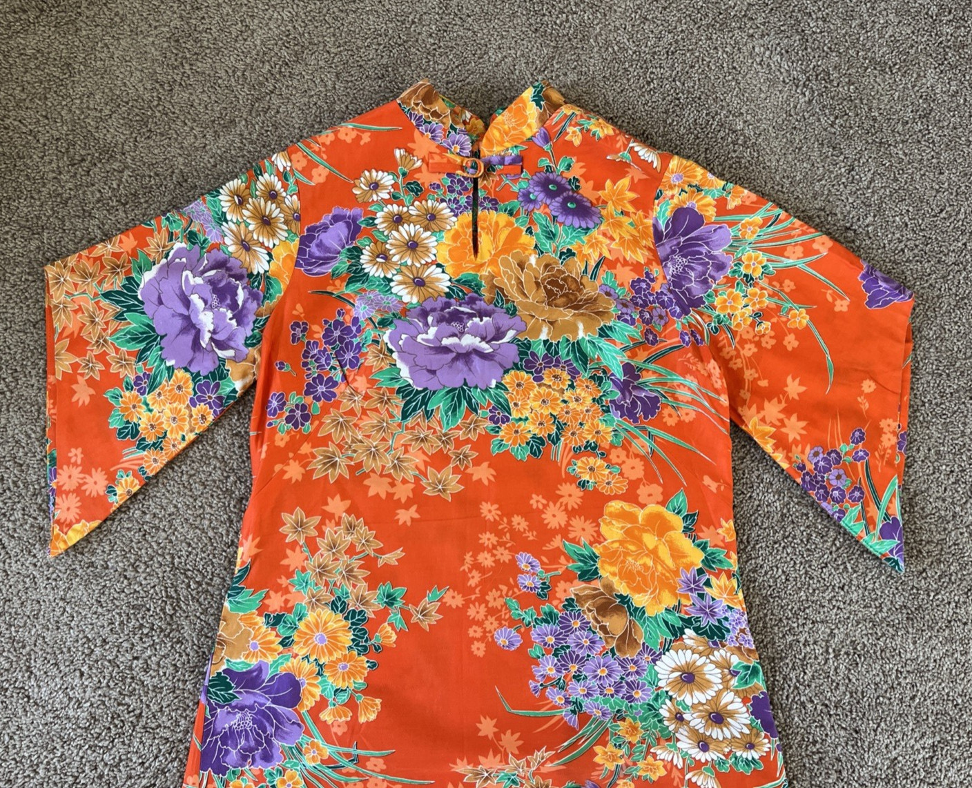 VTG 60/70s Sears Hawaiian Fashions Multicolor Floral Oriental Inspired Dress-Sz8