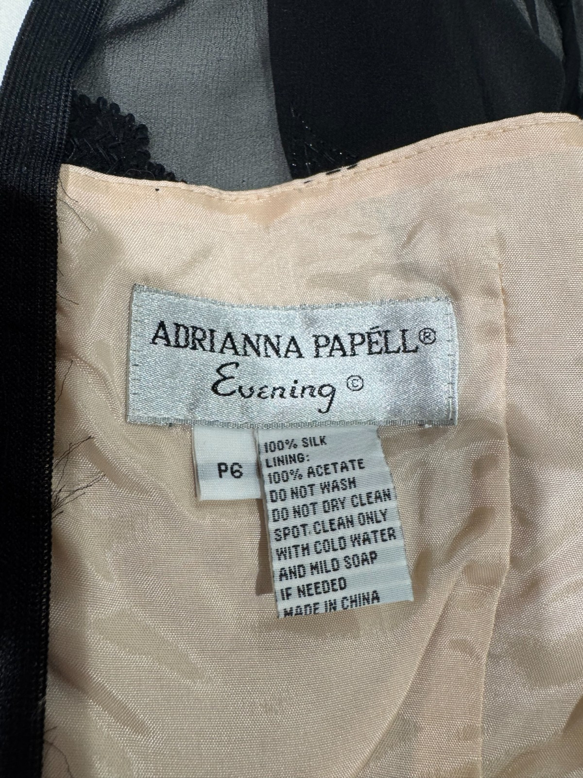 Vtg Adrianna Papell Evening Beaded Silk Top Black Illusion Sheer Nude Lace 6P
