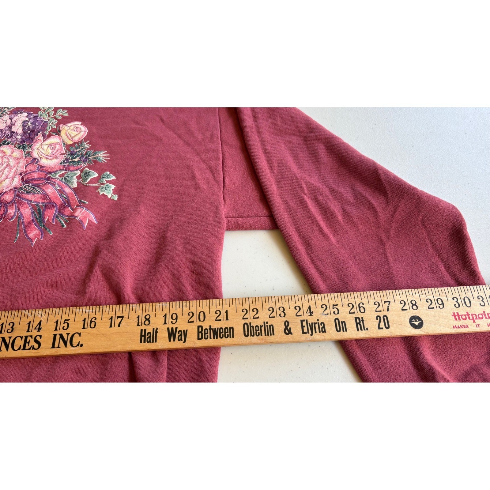 Vintage Jerzees Floral Sweatshirt Burgundy Collar Large USA