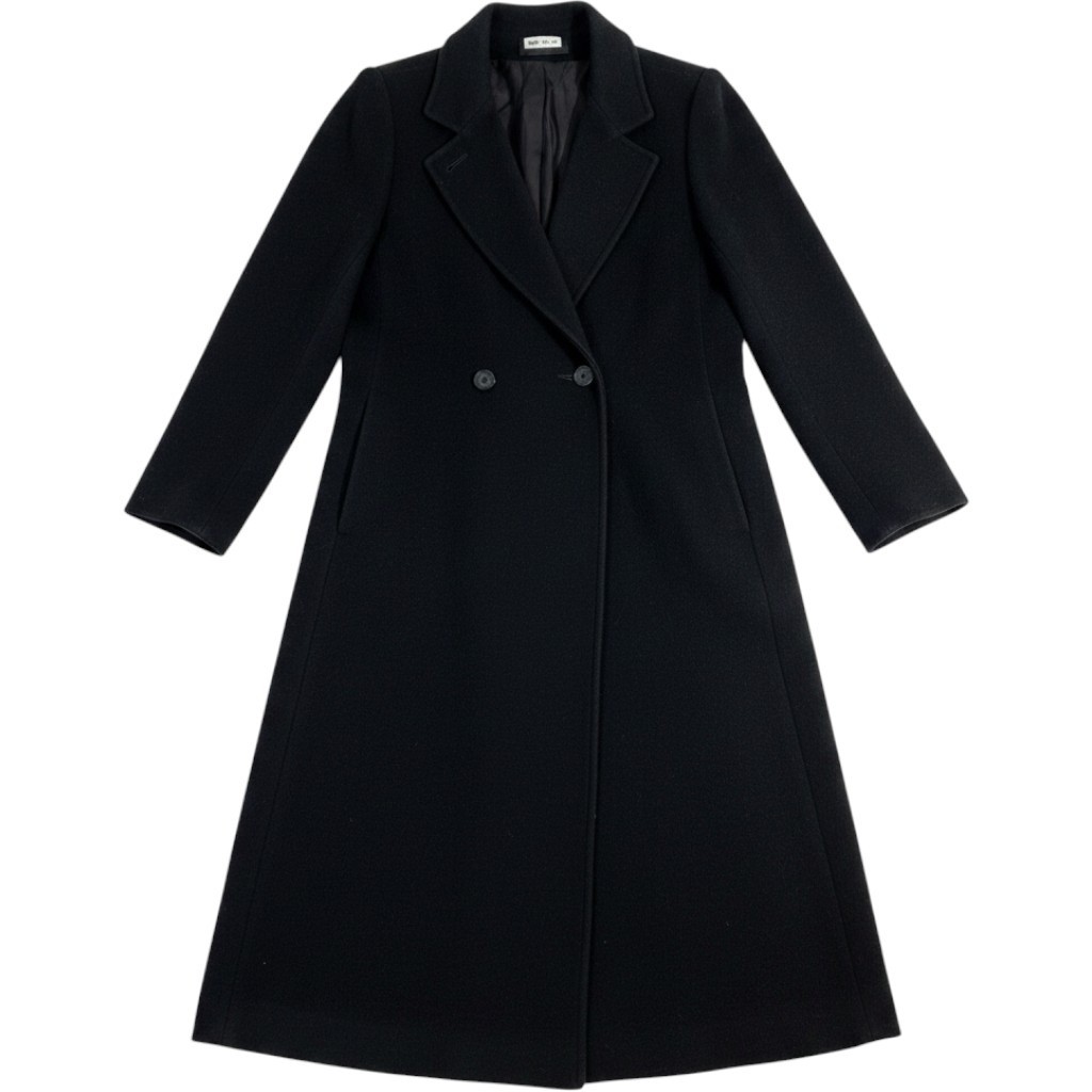 Vintage Wool Coat – M Black ILGWU Double Breasted Long Trench READ