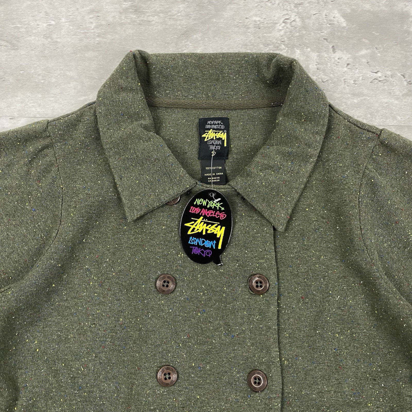 vintage STUSSY shirt button up short sleeve sweatshirt jacket S y2k 2000s skate