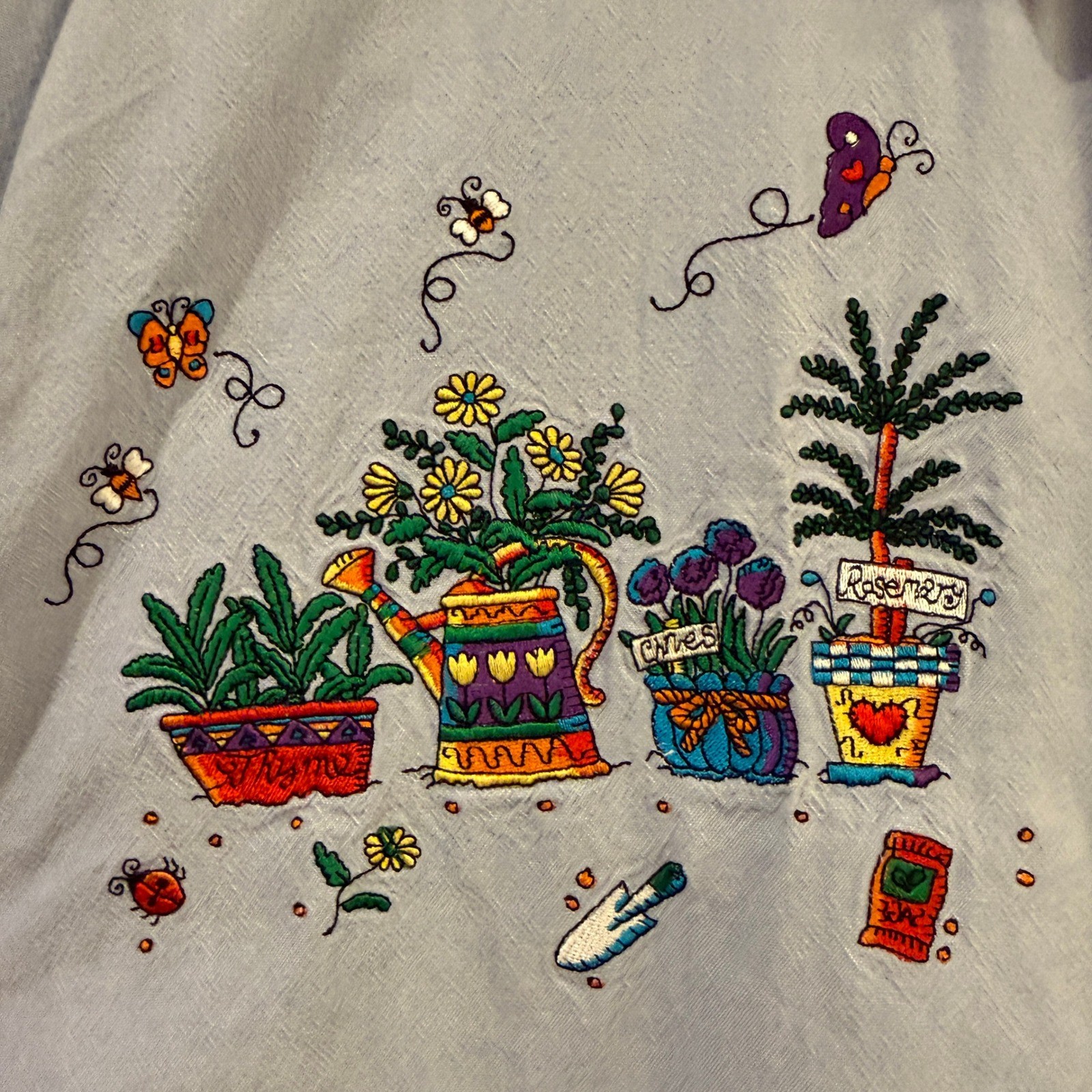 Casey Coleman Vintage Blue Cotton Embroidered Garden Shirt Womens Plant LadyM/L