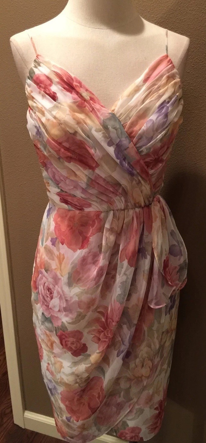 Frank Usher 10 M Floral Ruched Luxe Event Dress W Spaghetti Straps