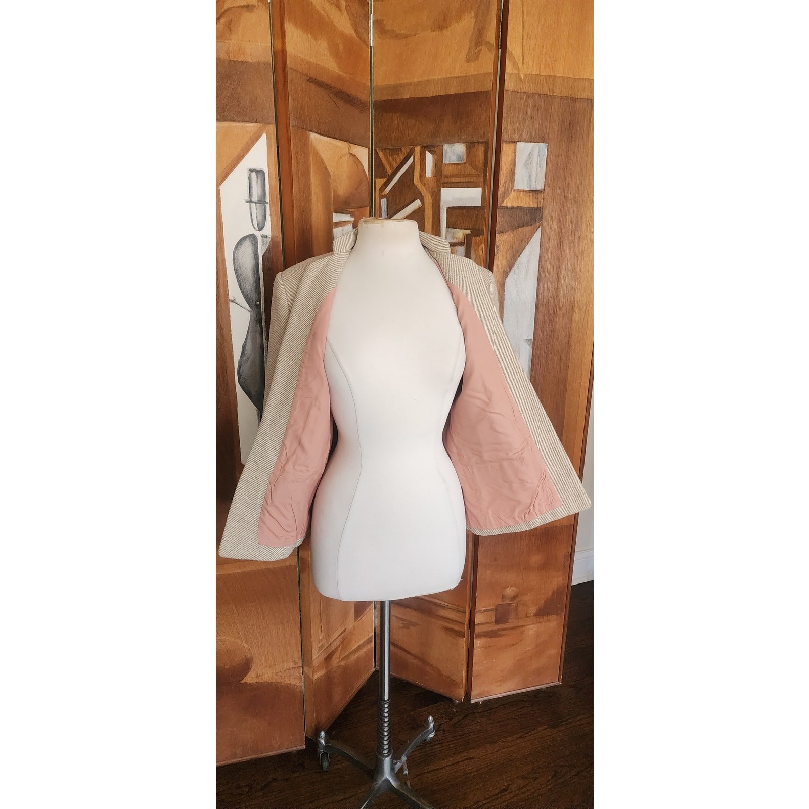 Vintage 70s Bally Blazer Beige Wool Band Collar Jacket Medium
