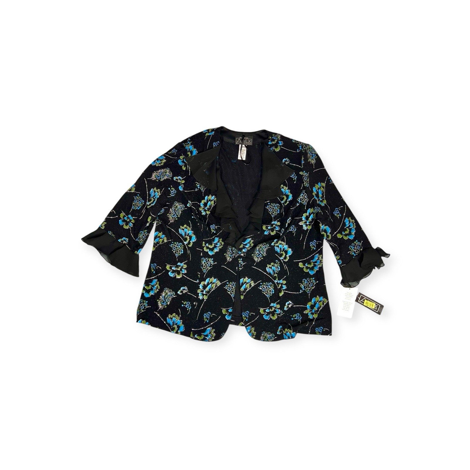 VTG GLITTER RUFFLE FLORAL JACKET WHIMSIGOTH GOTH WITCH WHIMSICAL FAIRY 2X NWT