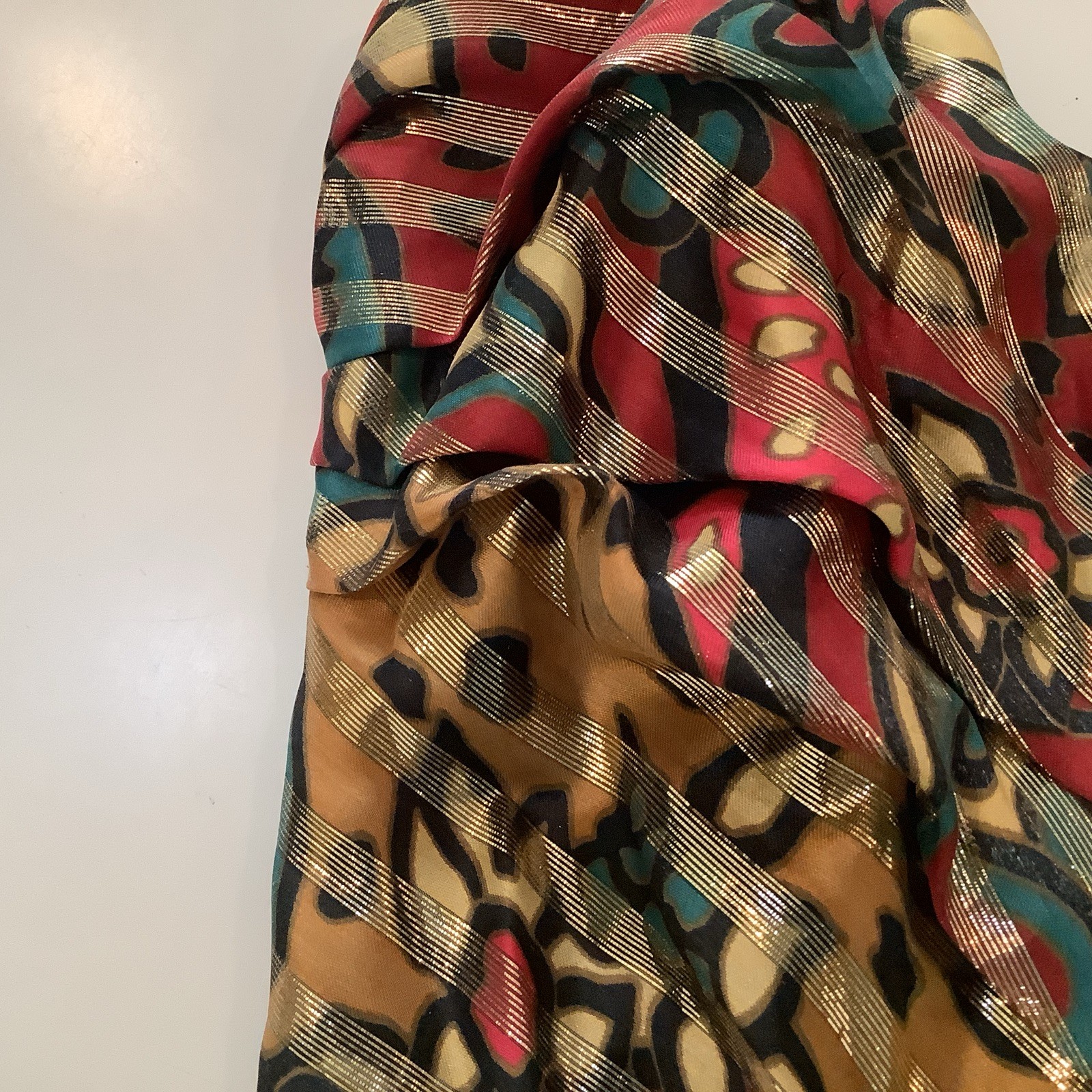 Vtg Jeune Europe France Gold Silk Lurex Print Draped Bustier 32, 34 Small WOW