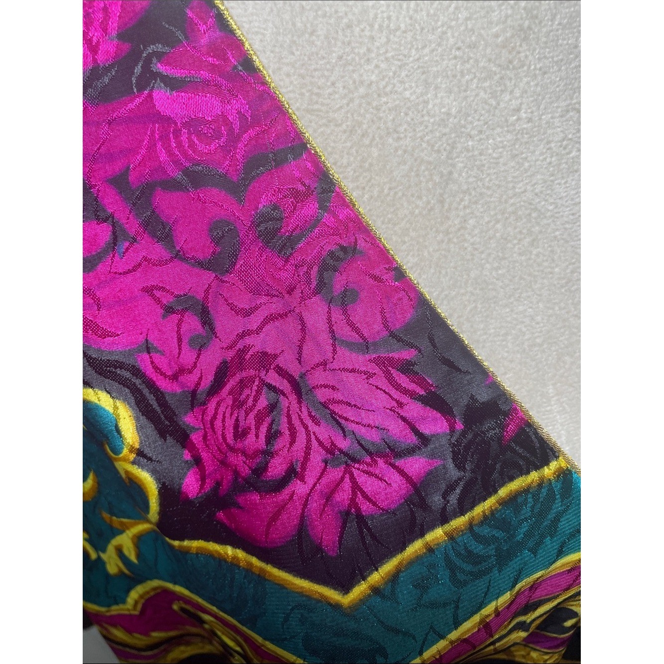 Vintage Exclusively Yours Vibrant Fuchsia & Black Maxi Dress Kaftan Baroque OS