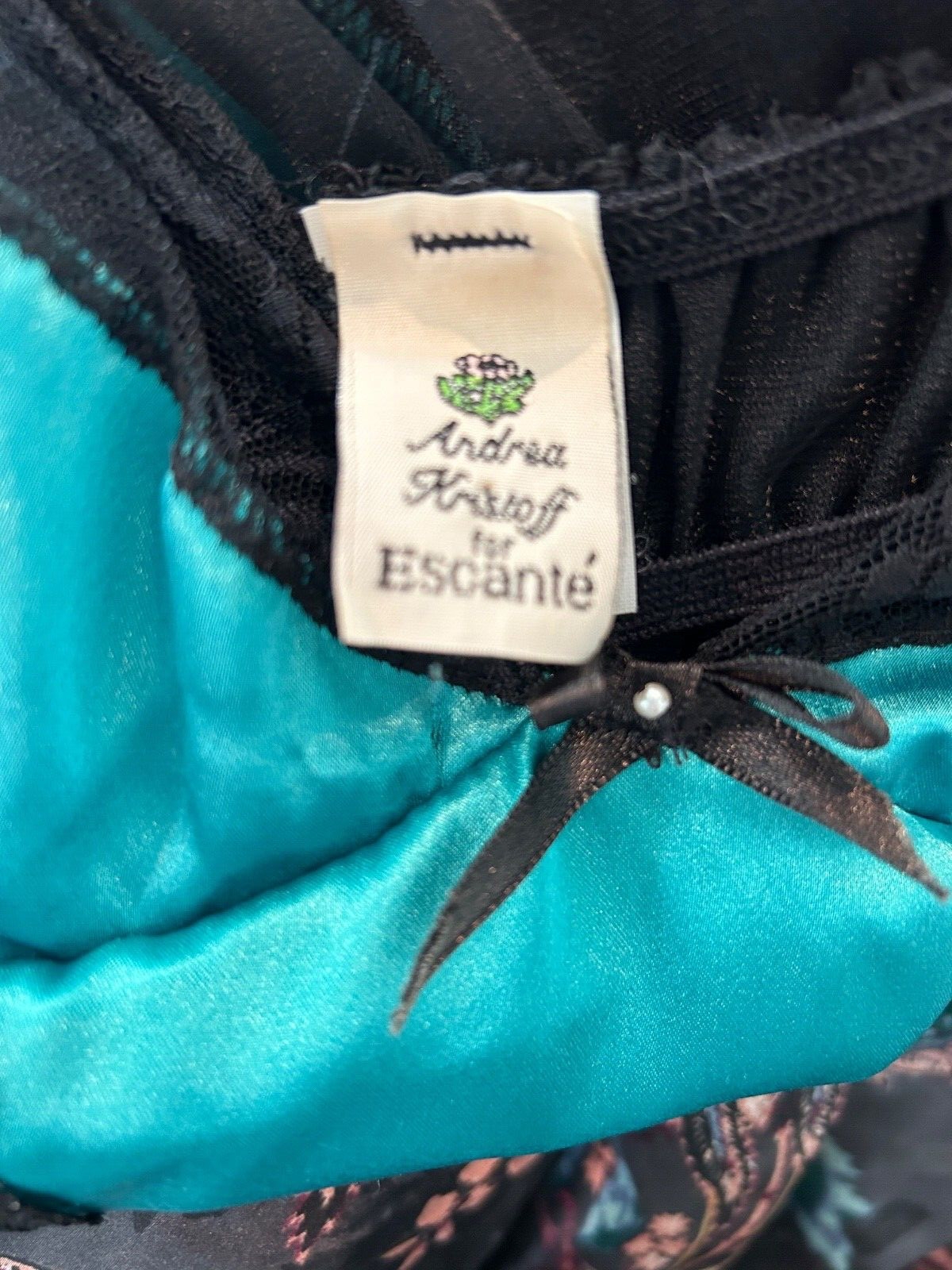 Andrea Kristoff for Escante Vintage Black & Teal lace body suit Small